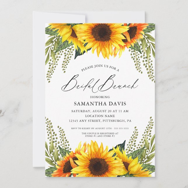 Convite Fall Sunflower e Greens Bridal Brunch (Frente)