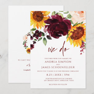 Convite Fall Sunflower Rosas Burgundy Red Autumn Casamento