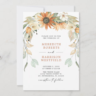 Convite Fall Sunflower Wreath QR Code RSVP Autumn Casament