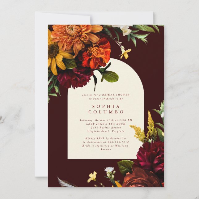 Convite Fall Sunset Dark Moody Romantic Bridal Shower  (Frente)