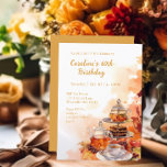 Convite Fall Tea Party Elegante 60º Aniversário<br><div class="desc">Estes convites para o 60º aniversário da festa do outono apresentam a cor d'água Folhas de outono e potes de chá. Perfeito para elegantes comemorações de outono.</div>