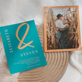 Convite Fall teal laranja ampersand nomes foto casamento