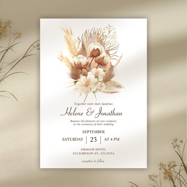 Convite Fall Terracotta Floral Boho Weding (Modern Terracotta Floral Boho Wedding Invitation)