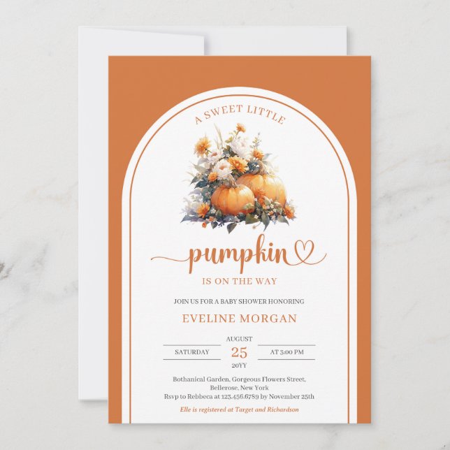 Convite Fall terracotta flores Rapariga Uma abóbora (Frente)