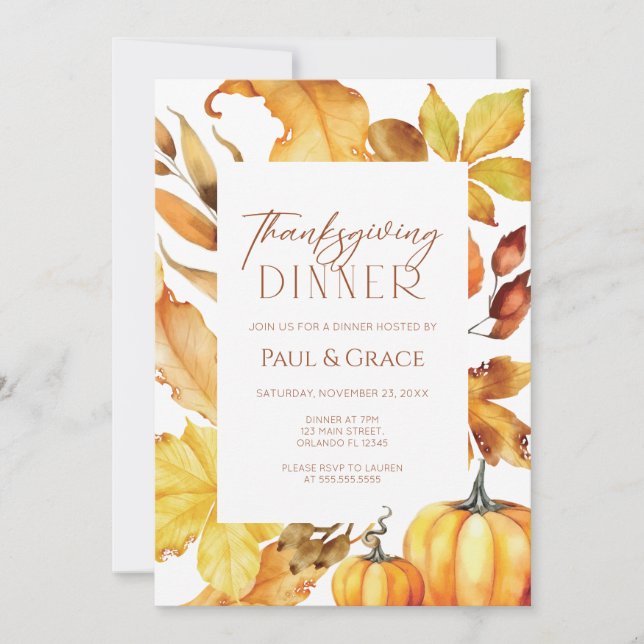 Convite Fall Thanksgiving Dinner Invitation (Frente)
