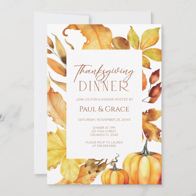 Convite Fall Thanksgiving Dinner Invitation (Frente)