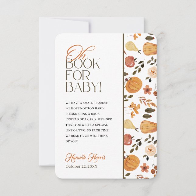 Convite Fall Theme Baby Shower Book Enclosure Card (Frente)