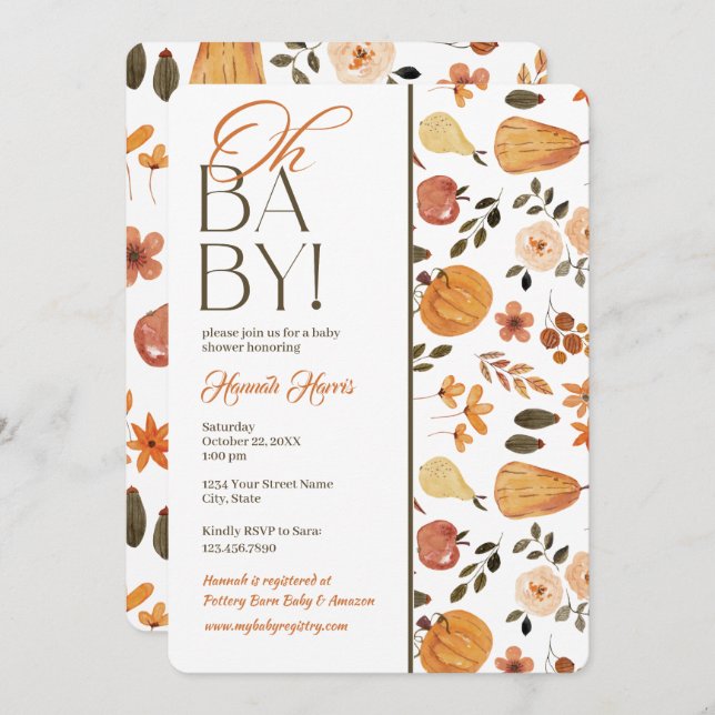 Convite Fall Theme Baby Shower Invitation (Frente/Verso)