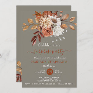 Convite Fall Watercolor Floral Cinza Surprise Party