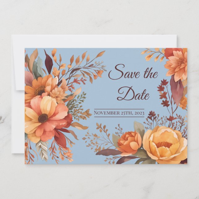 Convite Fall Watercolor Rustic Floral Salvar Data (Frente)
