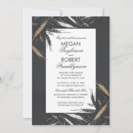 Convite Fall Wheat Gold Foil Efeito Chalkboard Casamento