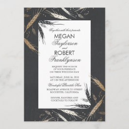 Convite Fall Wheat Gold Foil Efeito Chalkboard Casamento