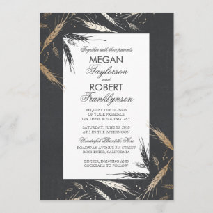 Convite Fall Wheat Gold Foil Efeito Chalkboard Casamento