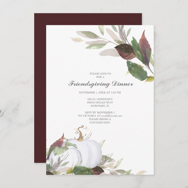 Convite Fall WHITE PUMPKIN Amigos Dando Janto (Frente/Verso)