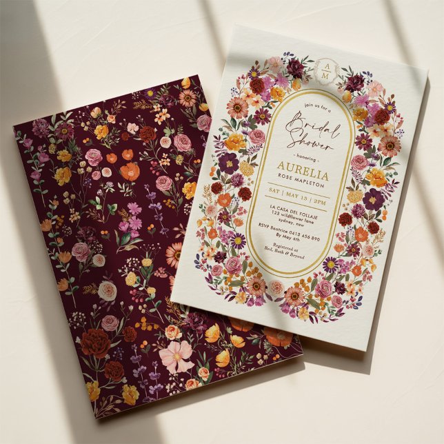 Convite Fall Wildflower Garden Monogram Bridal Shower (Criador carregado)