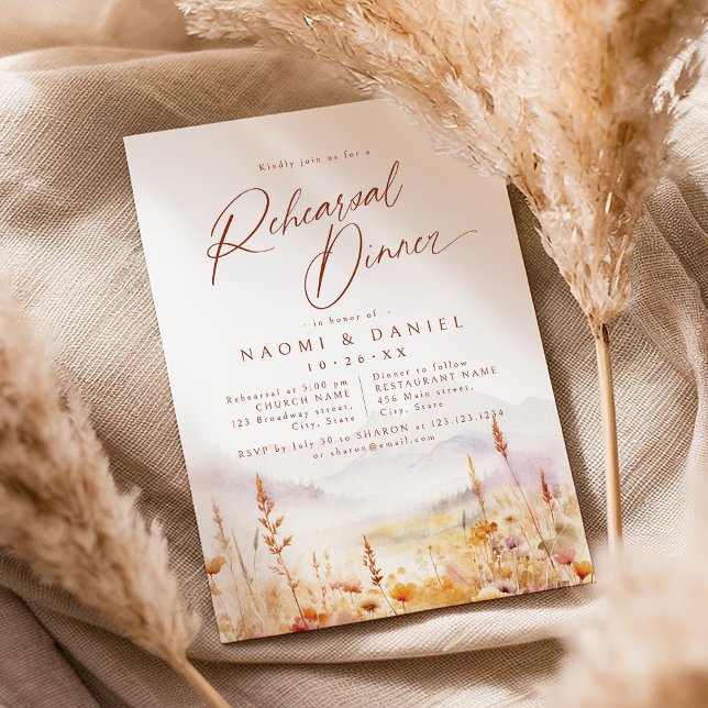 Convite Fall Wildflower Mountain Rustic Rehearsal Dinner (Fall Wildflower Mountain Rustic Rehearsal Dinner Invitation)
