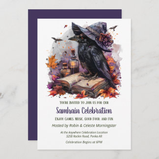 Convite Fall Witch Raven Samhain Spooky Halloween Party