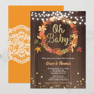 Convite Fall wreath chá de fraldas rustic wood ação de 