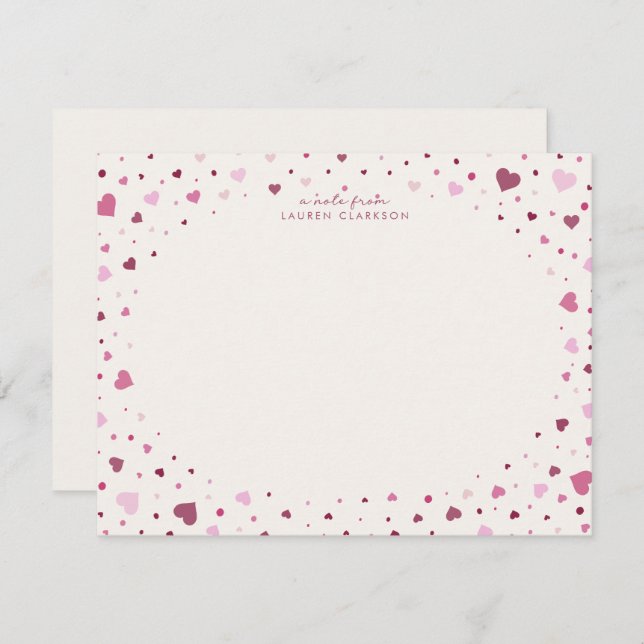 Convite Falling Hearts Stationery Note Card (Frente/Verso)