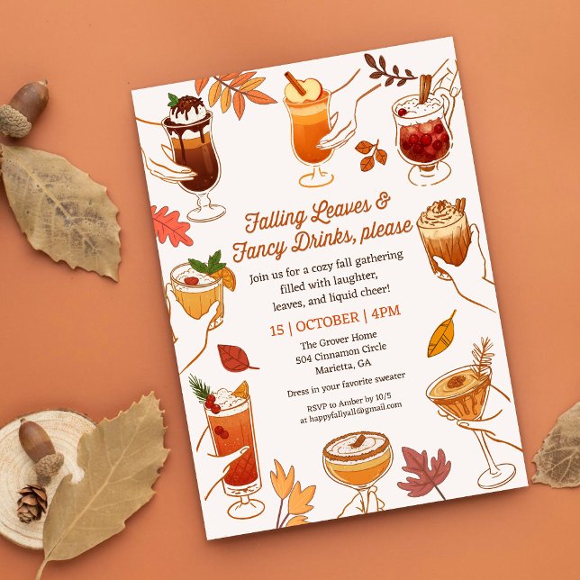 Convite Falling Leaves & Fancy Drinks Por favor, coquetel  (Criador carregado)
