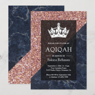 Convite Falso Glitter Dourado Rosa Mármore Azul Aqiqah