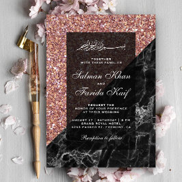 Convite Falso Glitter Dourado Rosa Mármore Preto Casamento
