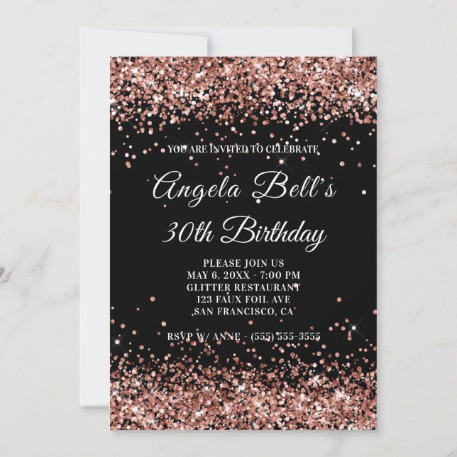 Convite Falso Glitter Rosa Dourado Brilhante Preto Anivers (Verso)