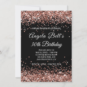 Convite Falso Glitter Rosa Dourado Brilhante Preto Anivers