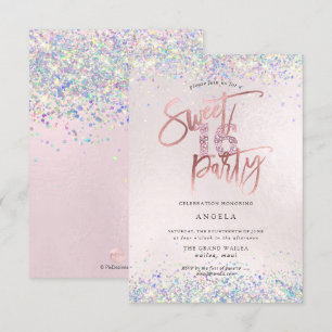 Convite Falso Holograma Sweet 16 Brilho Diamante Blush