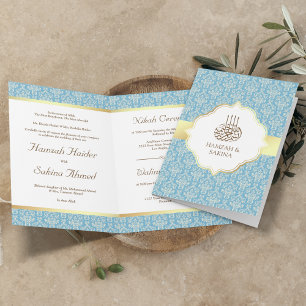 Convite Falso Papel Alumínio Azul Claro Damask Casamento M