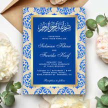 Falso Papel Alumínio Azul Damask Casamento Islâmic
