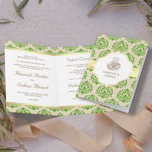 Convite Falso Papel Ouro Pérola Verde Damasco Casamento Mu