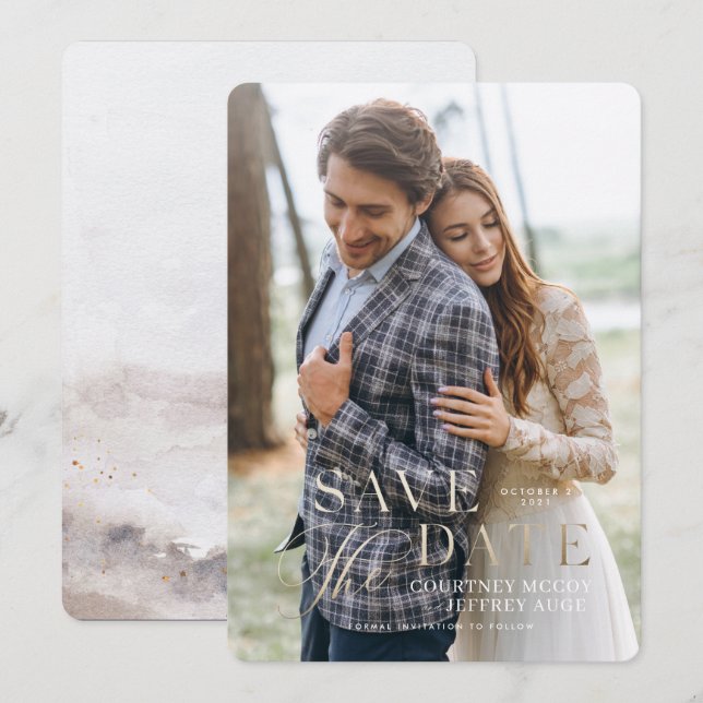 Convite Falso Save the Date de Casamento de Outono com Fol (Frente/Verso)