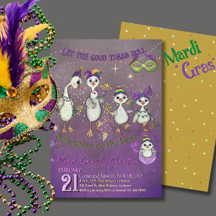 Convite Família de Ganso Caprichosa Mardi Gras Roxo Amarel