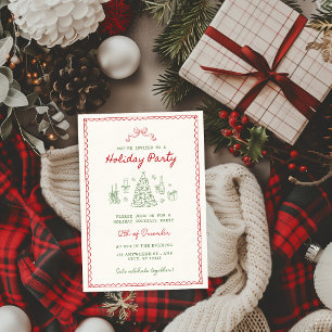 Convite Família de Natal com Doodle Vintage Vermelho e Ver