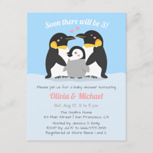 Convite Família de Pinguins de Inverno de Três Chás de Beb