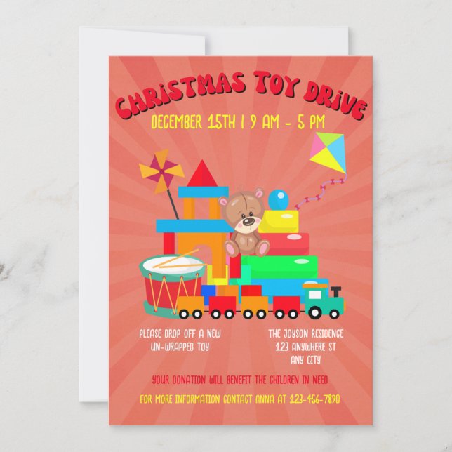 Convite Família de unidades de brinquedos Natal ou Caridad (Frente)