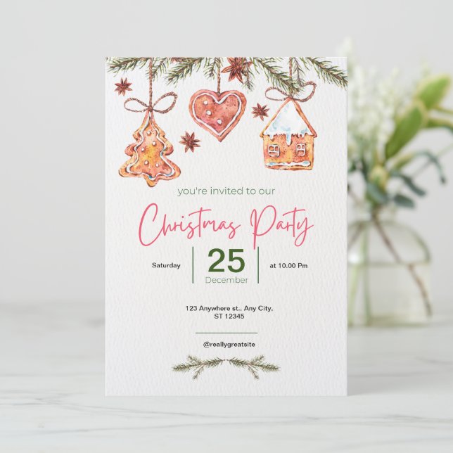 Convite família empresarial Natal Feriado, rosa, (Em pé/Frente)