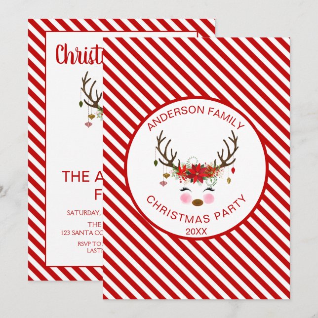 Convite Família Reindeer - Festa de Natal Corporativa (Frente/Verso)