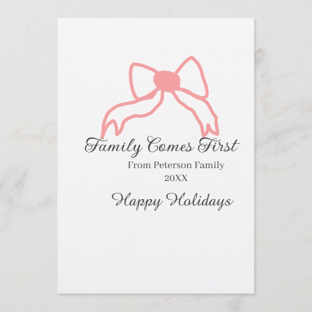 Convite Family comes first red bow family name holidays (Frente)