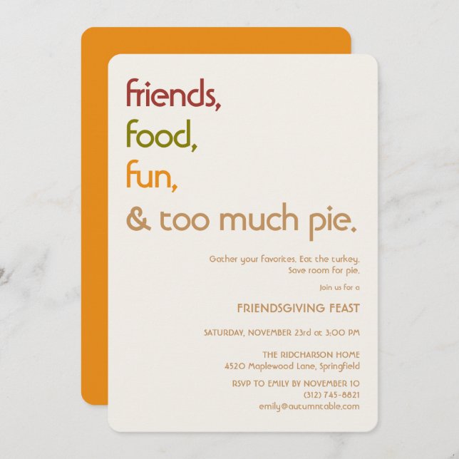 Convite Family, Friends, Turkey, Pie Modern friendsgiving (Frente/Verso)