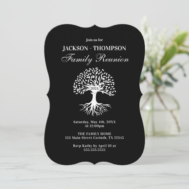 Convite Family Reunion black and white Invitation (Em pé/Frente)