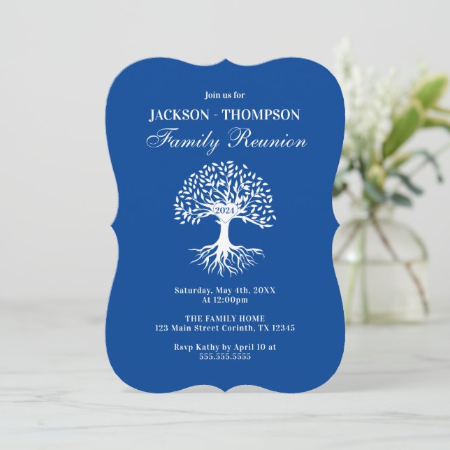 Convite Family Reunion blue and white Invitation (Em pé/Frente)