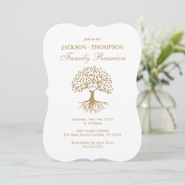 Convite Family Reunion gold and white Invitation (Em pé/Frente)