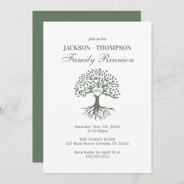 Convite Family Reunion Green and white Invitation (Frente/Verso)
