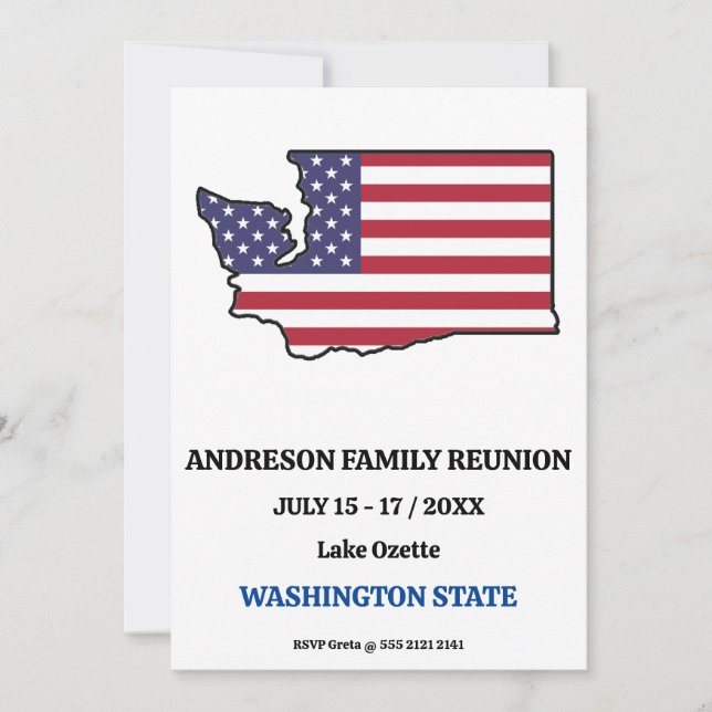 Convite FAMILY REUNION WASHINGTON STATE MAP USA Flag (Frente)