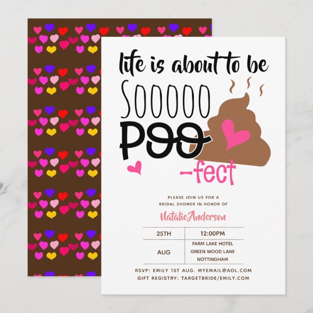 Convite Famoso POOP Emoji Life Is Poofect Love Bridal Show (Frente/Verso)