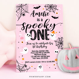 Convite Famoso uno, cumpleaños primários, Halloween rosa