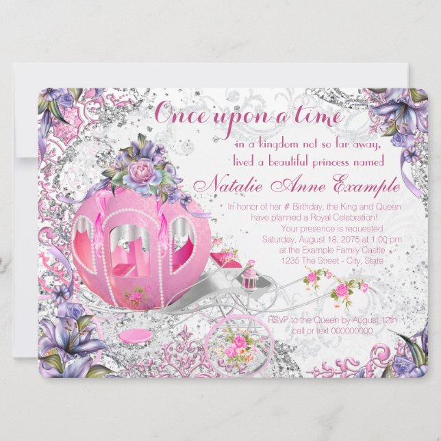 Convite Fancy Conto de Fadas Uma Vez Um Aniversário (Frente)