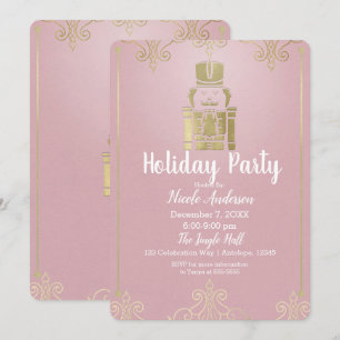 Convite Fancy Elegante Noz Nutcracker Festa de Férias Rosa